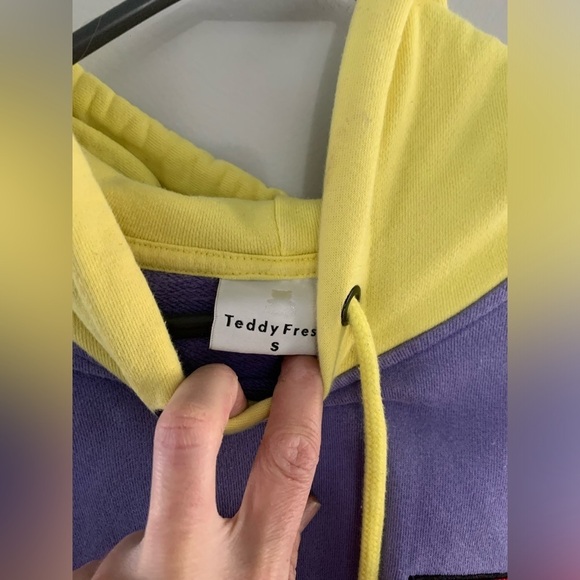 Teddy Fresh Hoodie Sweatshirt Pastel Color Block Purple Yellow Pink Unisex S - Picture 5 of 7
